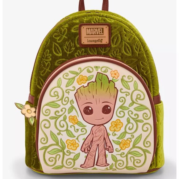 Loungefly Handbags - Loungefly Marvel Guardians of The Galaxy Groot Floral Velvet Mini Backpack NWT